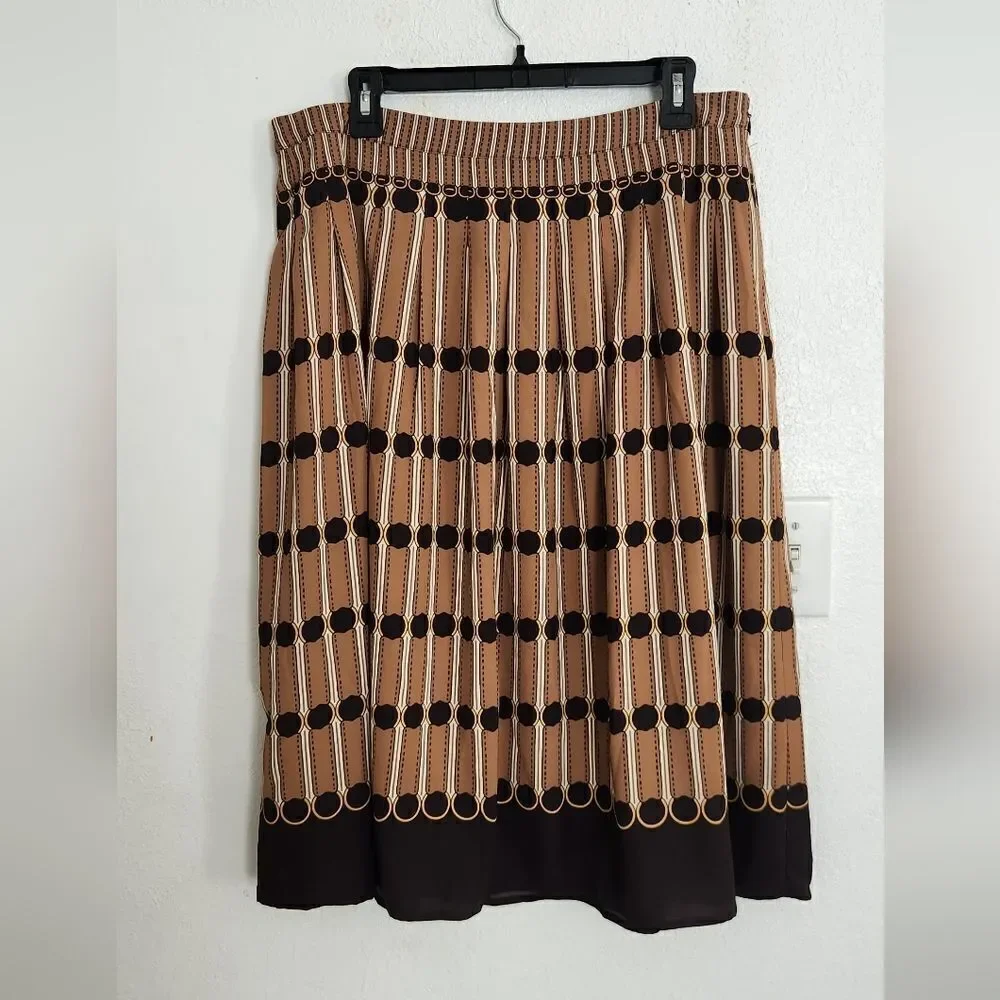 Talbots Brown Equestrian Stripe Pleated Midi Skirt Size 12_3
